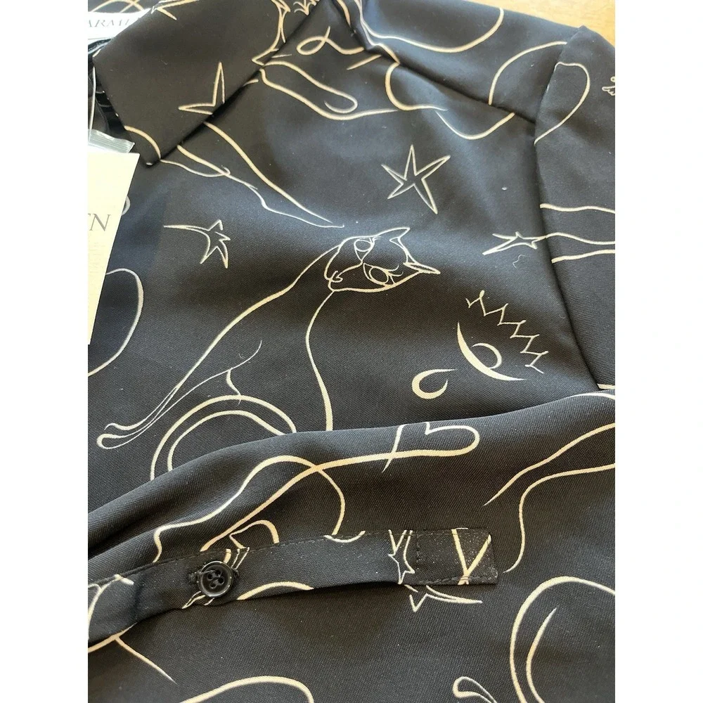 Carmen Marc Valvo Women's Size M Button Up Shirt‎ Top NWT Faces Silhouettes Cats
